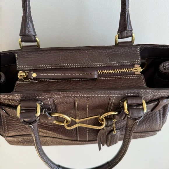 Coach Vintage Y2K Hamptons Carryall - Chocolate Brown Pebbled Leather Satchel - Picture 8 of 10